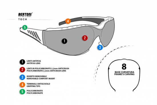 Bertoni Motorcycle Skydiving Cycling Shooting Goggles – Removable Inner Lens Shatterproof Anti-Fog – AF149B