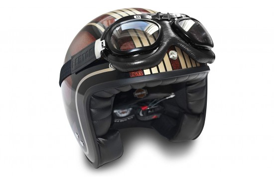 Bertoni Occhiali Moto in Pelle Vintage Profili in Acciaio Nero Opaco Banda Elastica Ricoperta in Seta - AF191 Italy Nero - Maschera Moto da Aviatore per Casco