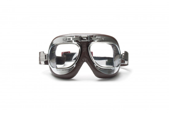 Vintage Motorcycle Goggles with Antifog and Anticrash Squared Lenses - Chrome Steel rim- by Bertoni Italy - AF193CRB.
