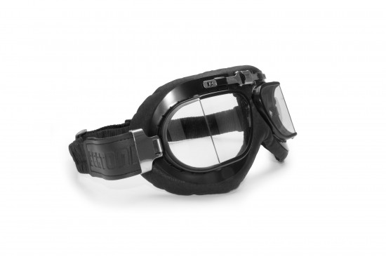 Motorcycle Goggles Real Black Leather by Bertoni Italy - AF193L Vintage.