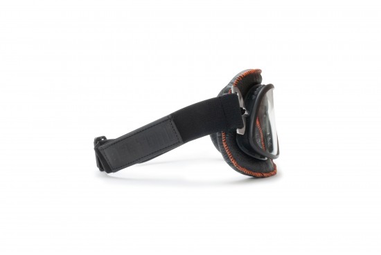 Bertoni Occhiali Moto Aviatore in Pelle Nera con Rifiniture Arancio HD - Lente Trasparente - AF196B Italy - Maschera Moto per Casco Harley e Chopper