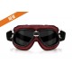 Occhiali Moto Vintage Aviatore in Pelle Rossa - Lente Fumo - Bertoni AF196RS Maschera per Casco Moto