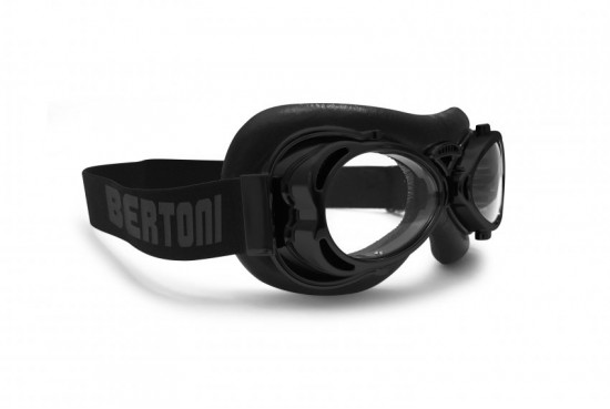 Bertoni Motorcycle Aviator Goggles for Women Men Chrome Plated Mat Black Compaq Size by Bertoni Italy AF77 (mat black)