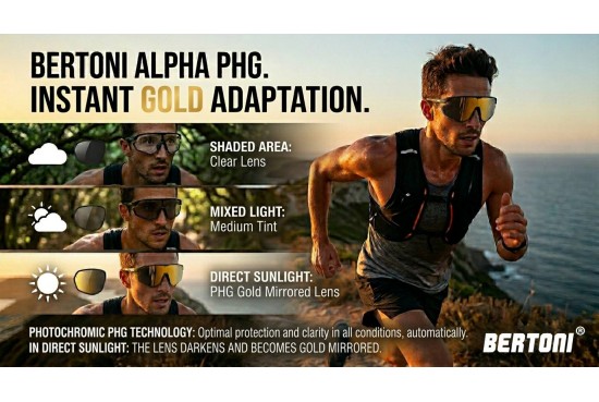 Occhiali Sport Ciclismo MTB Trekking Running ALPHA 01PHG Lente Fotocromatica Oro Bertoni Italia