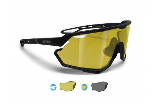 Occhiali Sport Ciclismo MTB Tennis Sci Padel ALPHA 01Y Lente Fotocromatica Polarizzata Gialla Bertoni Italia