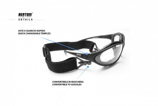 Motorcycle Goggles - Interchangeable Temples and Strap - Gradient lens by Bertoni iWear Italy FT333B