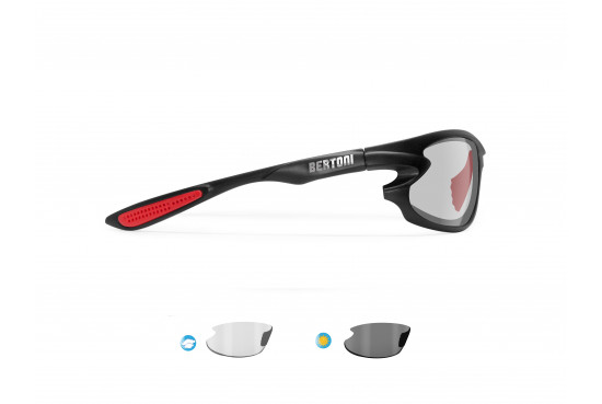 Photochromic Sports Sunglasses for men women Running Cycling Fishing Golf Baseball (from Clear to Smoke) - Windproof Wraparound Design by Bertoni Italy F676C