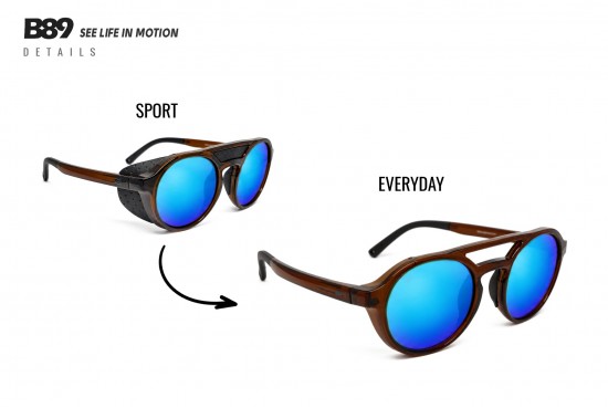 B89 LIVIGNO brown mountain sunglasses with magnetic side shields and category 3 polarized lenses