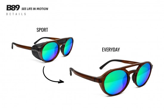 B89 LIVIGNO brown mountain sunglasses with magnetic side shields and category 3 polarized lenses