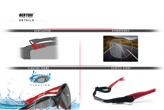 Occhiali polarizzati antiriflesso in TPX antiurto per sci, moto, running e sport acquatici by Bertoni Italy cod. P1000B