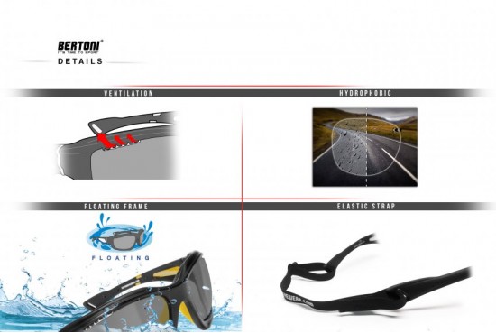 Bertoni Polarized Sports Sunglasses with Hydrophobic Lens for Cycling MTB Fishing Watersports Ski Running Golf Outdoor Activities - Windproof Wraparound Glasses Italy - P1000C