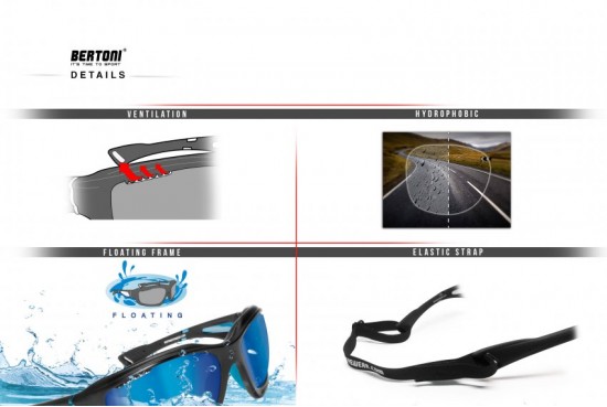 Bertoni Polarized Sports Sunglasses with Hydrophobic Lens for Cycling MTB Fishing Watersports Ski Running Golf Outdoor Activities - Windproof Wraparound Glasses Italy - P1000D