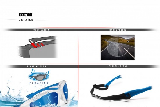 Bertoni Polarized Sports Sunglasses with Hydrophobic Lens for Cycling MTB Fishing Watersports Ski Running Golf Outdoor Activities - Windproof Wraparound Glasses Italy - P1000E