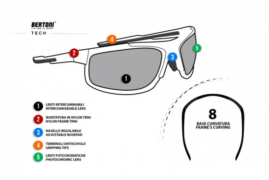 Occhiali Sport Polarizzati Fotocromatici per Ciclismo Running Pesca Nautica Golf - Naselli Regolabili P180FTC