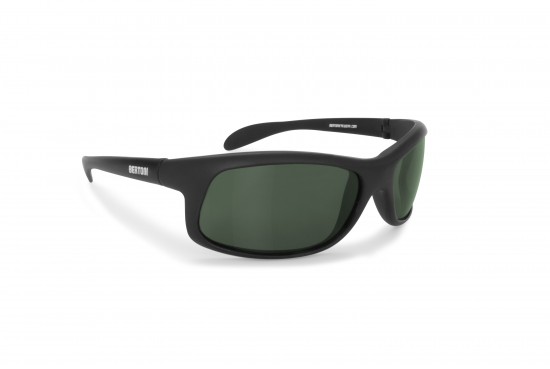 Bertoni P545A Polarized Sunglasses.Frame in ultralight Polycarbonate 18 gr. - Color: mat rubber black - Size: suitable for all types of faces (narrow to large).