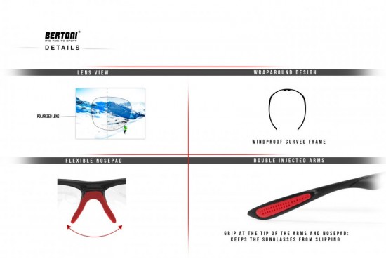 Polarized Sports Sunglasses for men women Running Cycling Fishing Golf Baseball - P676m Windproof Wraparound Design by Bertoni Italy