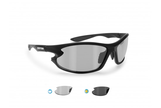 Photochromic polarized Sports Sunglasses for men women Running Cycling Fishing Golf Baseball (from Clear to Smoke) -  Windproof Wraparound Design by Bertoni Italy