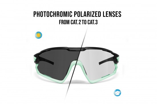  Occhiali sportivi fotocromatici polarizzati per Ciclismo Running MTB Sci Sport mod. Quasar con Clip da Vista – montatura in TR90, struttura polimerica made in Swiss estremamente leggera e resistente Bertoni QUASAR PFT03