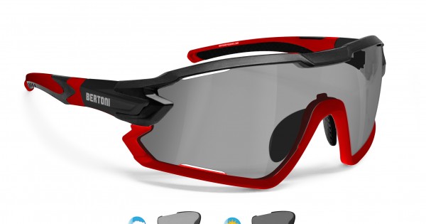 Occhiali Sportivi Bertoni ALPHA Y Fotocromatici Polarizzati Per Ciclismo MTB E Running - Montatura Nera
